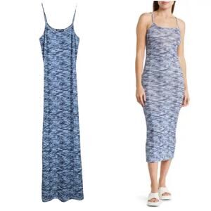 Freshman Rib Knit Midi Tank Dress In Blue Spacedye Stripe Size Small Sleeveless